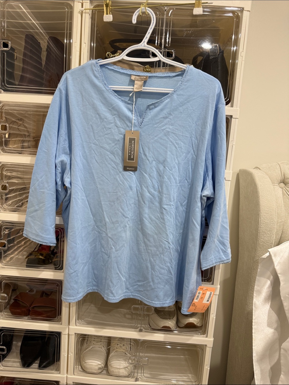 Nordstrom Light Blue Long Sleeve V-Notch Tee